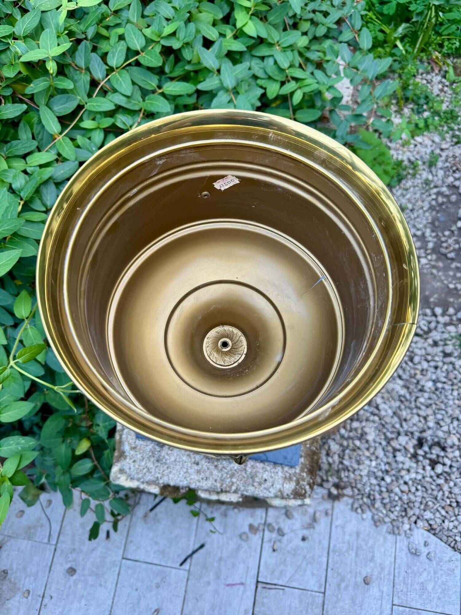 Large brass lion baroque planter on stand