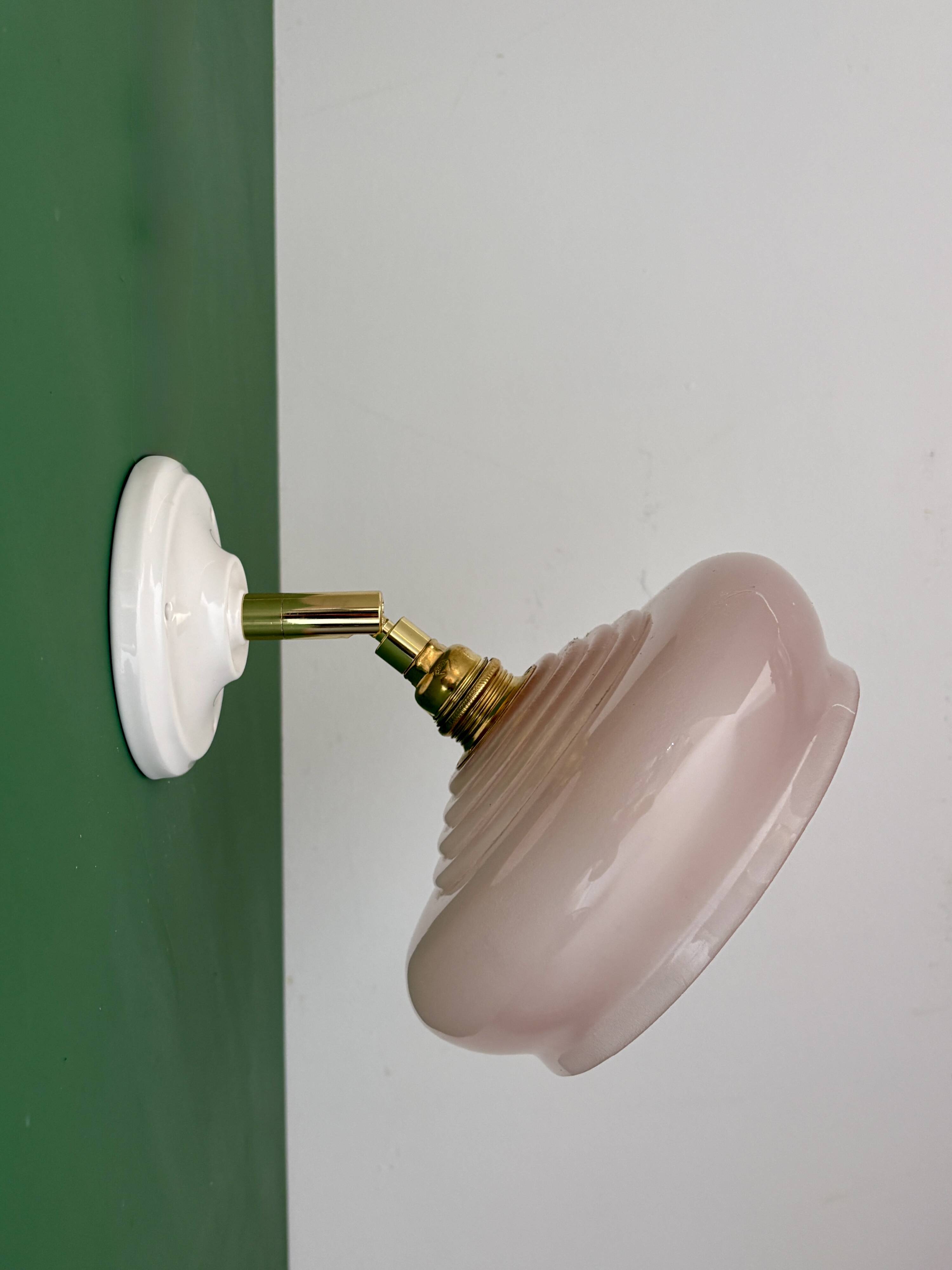 Vintage pink glass lampshade wall lamp