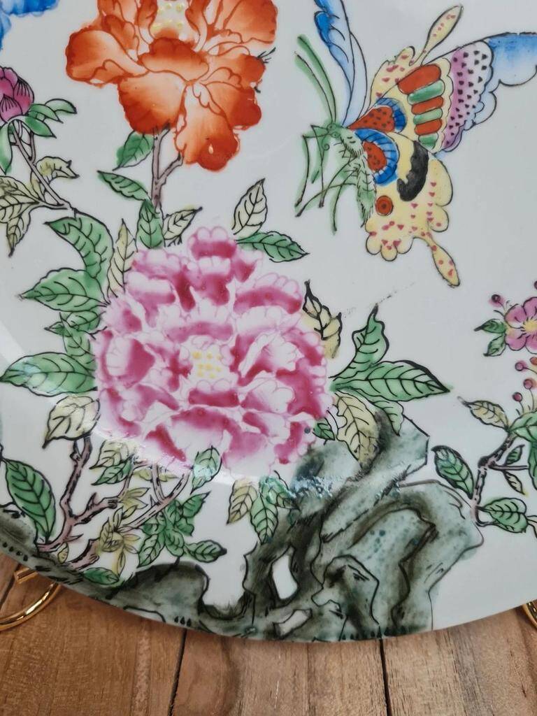 Vintage decorative plate flowers & butterflies – Macao – Oriental Art Objects