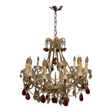 Murano Glass Fruit Crystal Beaded Chandelier, Italy, 1960s