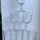 Set of 6 mismatched crystal wine glasses engraved 30-40s