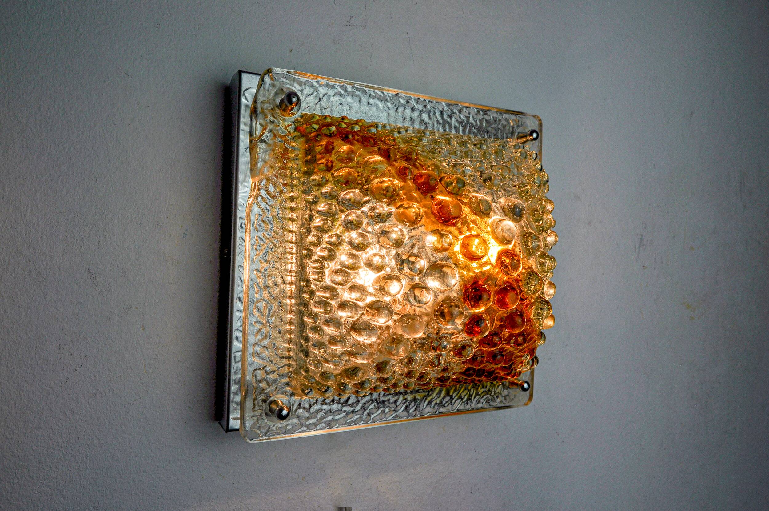 Murano Mazzega orange wall light, ice cube effect, Italy, 1970