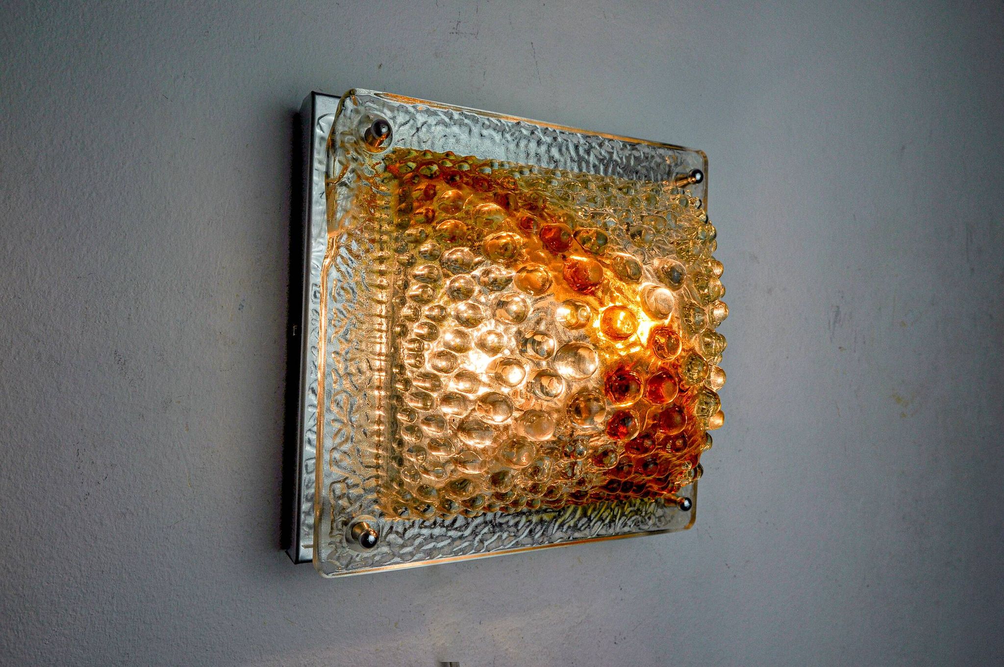 Murano Mazzega orange wall light, ice cube effect, Italy, 1970