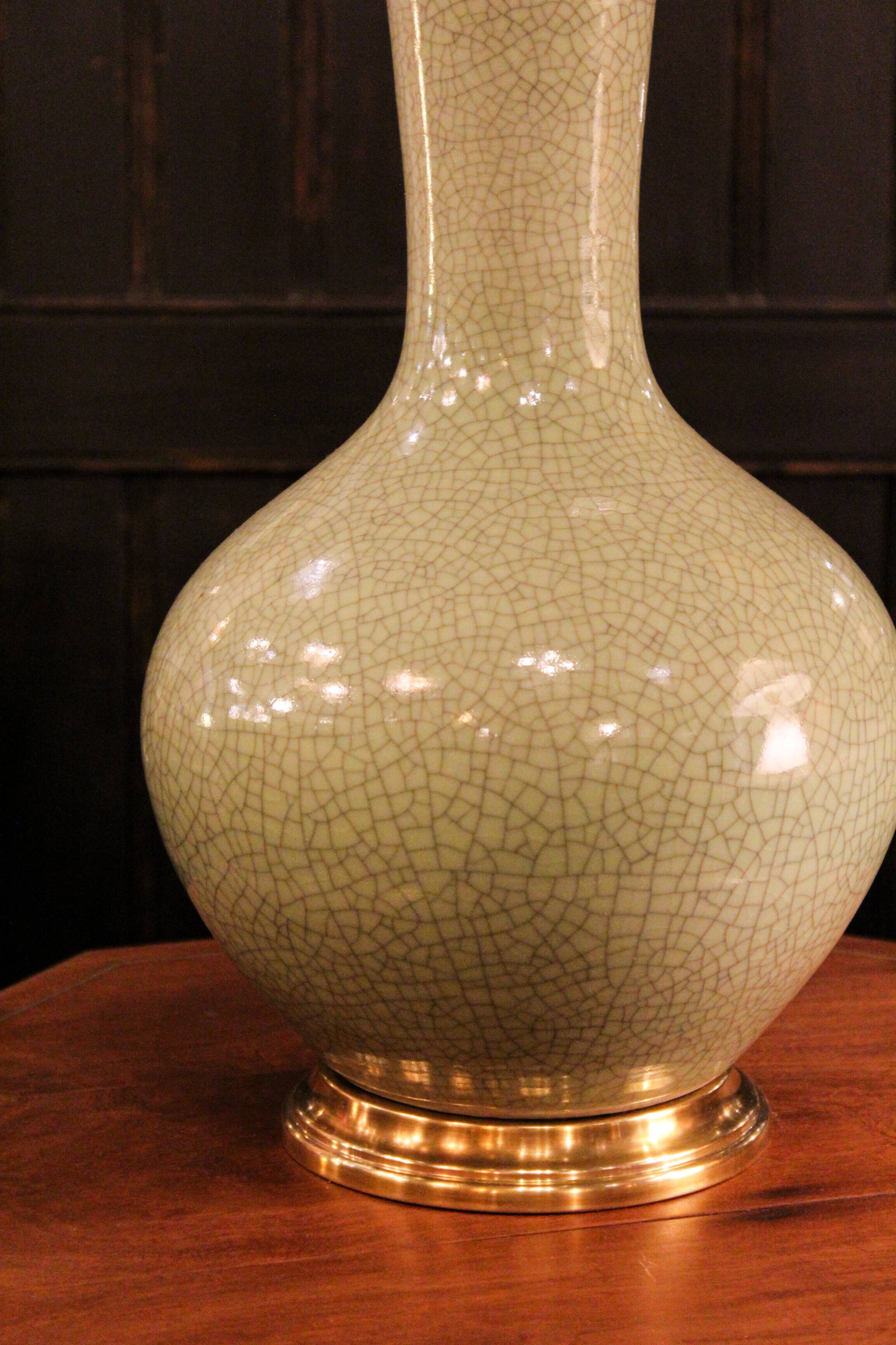 Ceramic lamp with a crackled celadon green finish.
