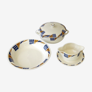 Soup bowl round and sausage dish - decoration congo - porcelaine badonviller france