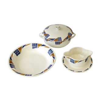 Soup bowl round and sausage dish - decoration congo - porcelaine badonviller france