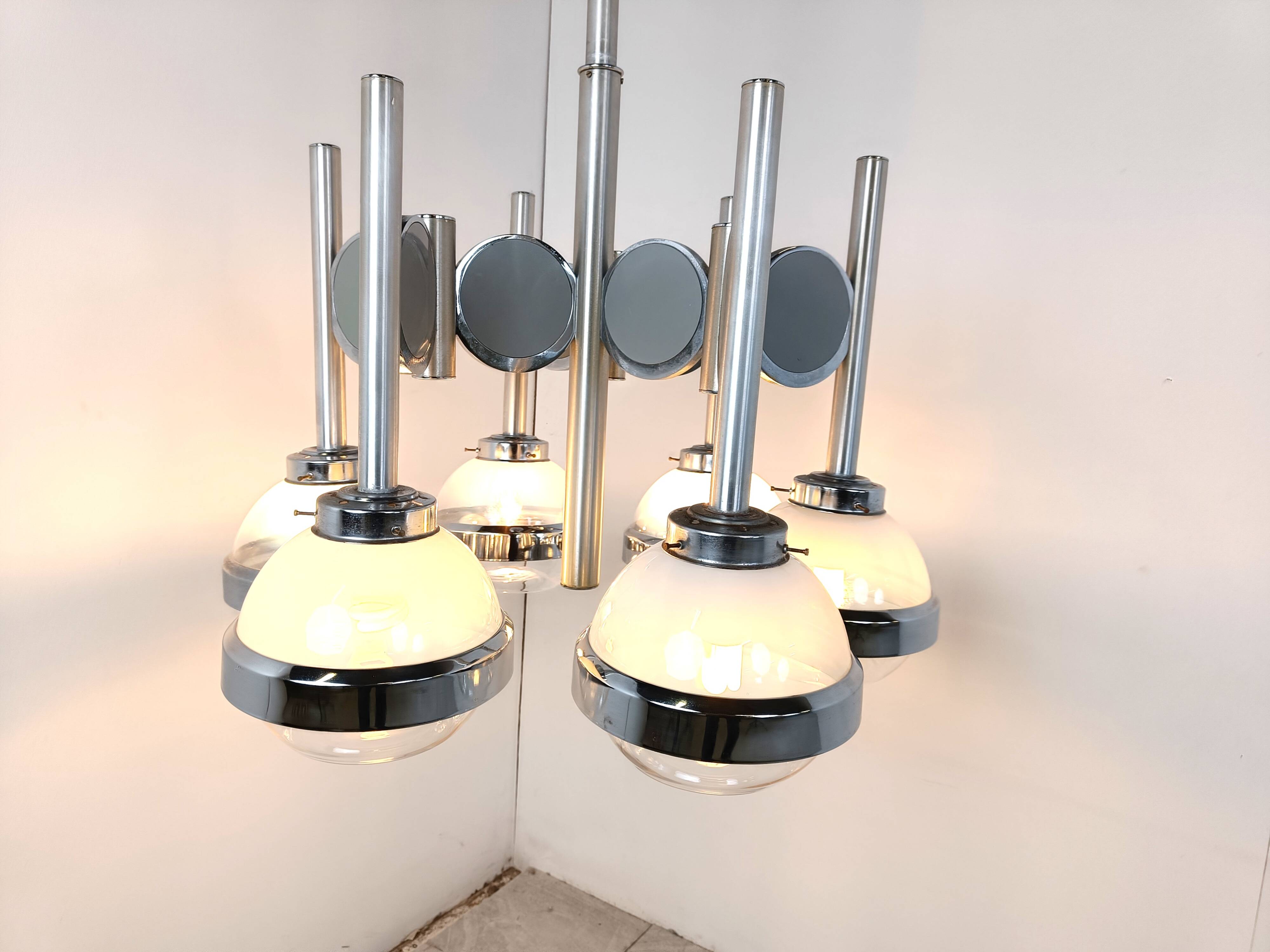 Vintage italian glass globe space age chandelier, 1970s