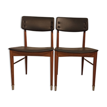 Pair of chairs scandinavian style vintage 1960s wood and skaï black