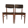 Paire de chaises style scandinave vintage années 1960 bois et skaï noir