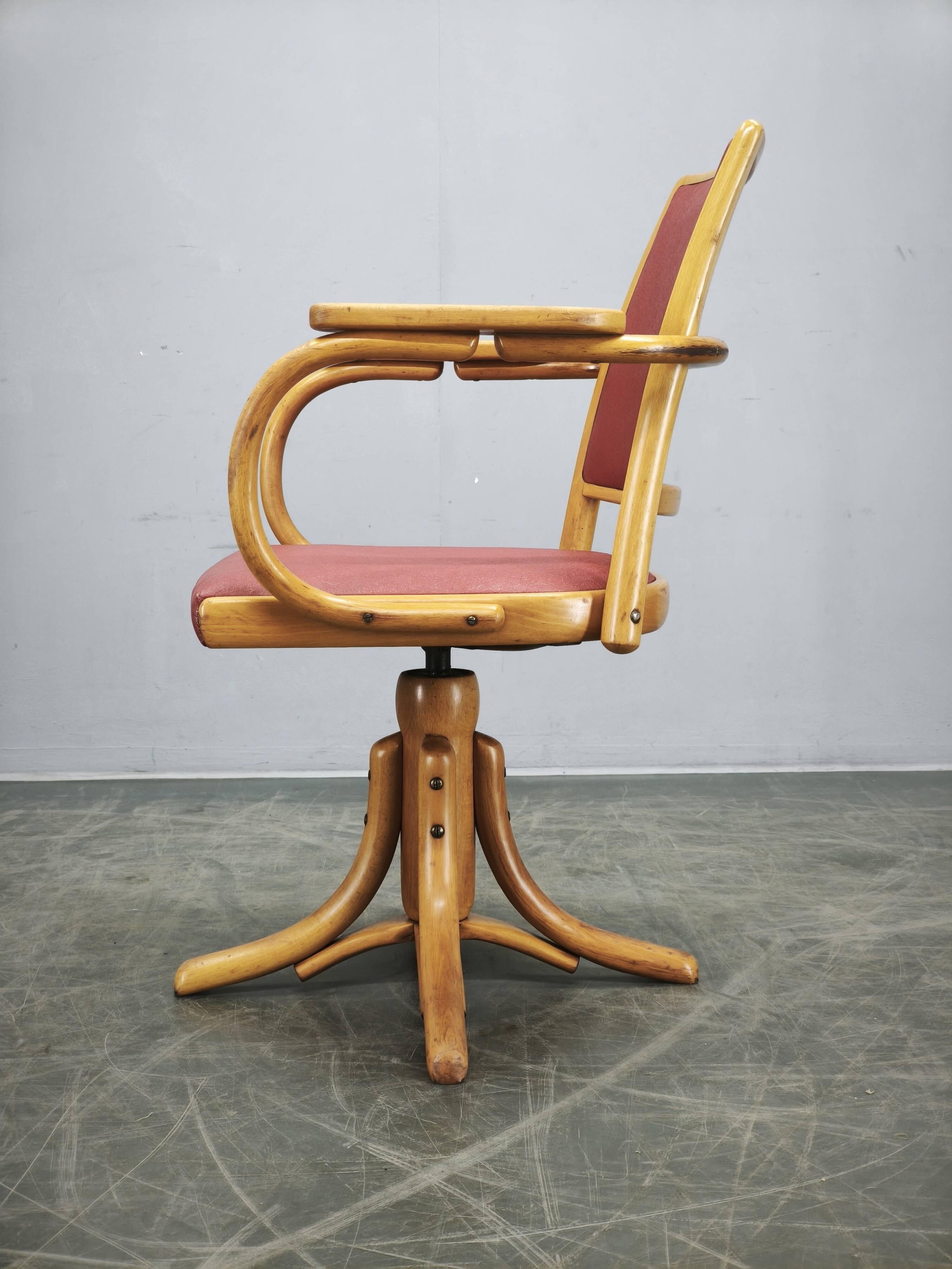 Ligna Adjustable Swivel Office Chair, Czechoslovakia, 1950s