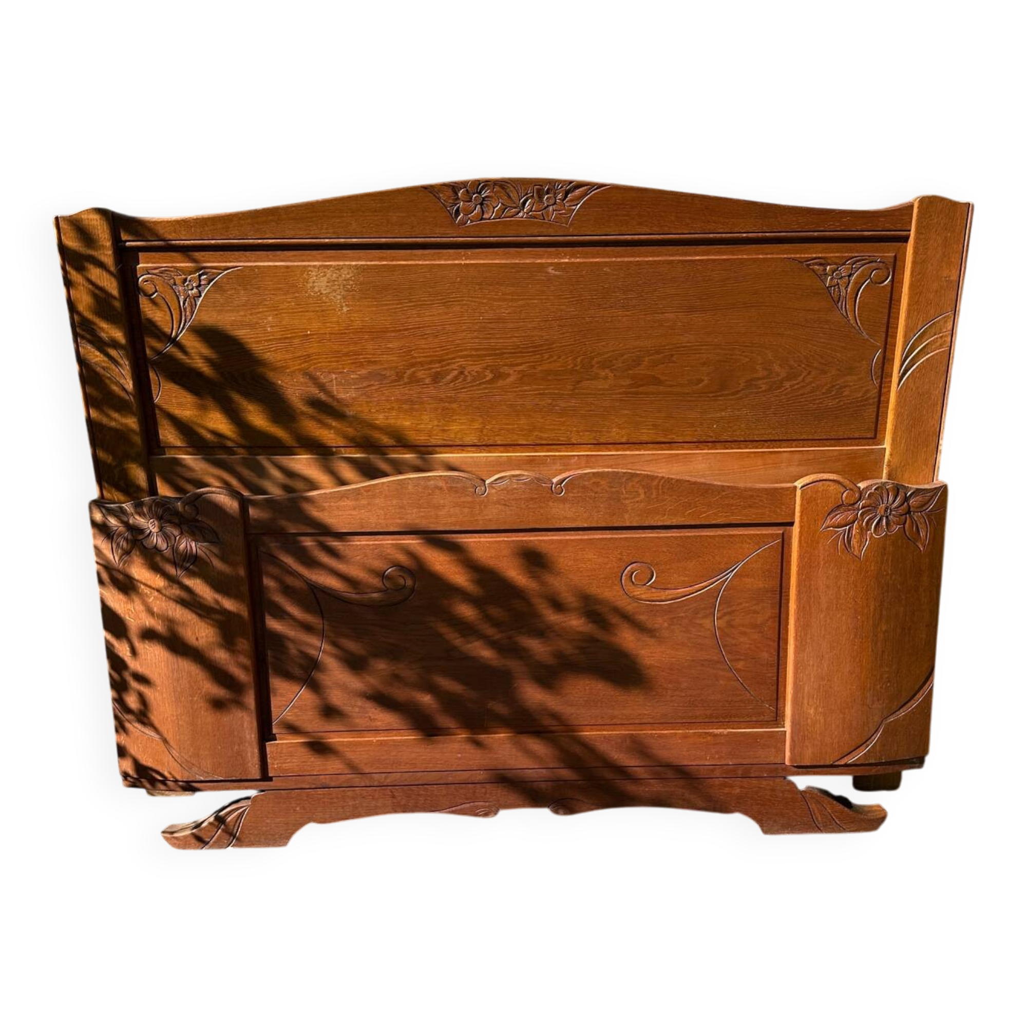 Vintage headboard and footboard in 140cm Art Deco style.