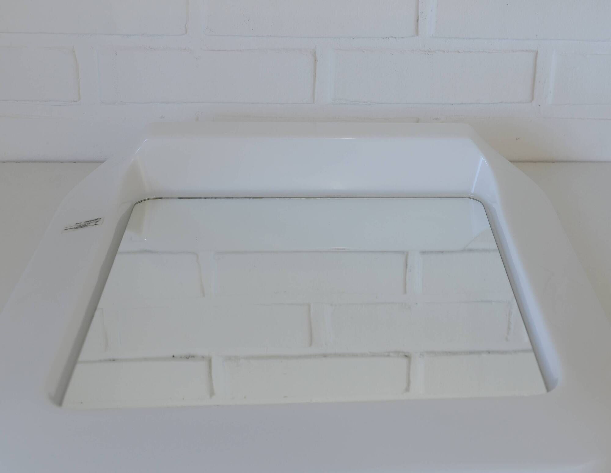 Square Wall Mirror With Shelf / Vintage White Plastic Space Age 1970