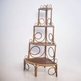 Bibliothèque étagère angle rotin bambou vintage 1960 (peacock / Emmanuelle)