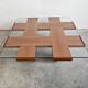 Mid Century Modern coffee table in elm wood with grid pattern by Marco Zanuso.