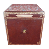 Old notary archive box in wood & leather, Office furniture early XX th