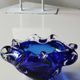 Empty pocket blown art glass from Murano Italy, corolla shape, cobalt blue