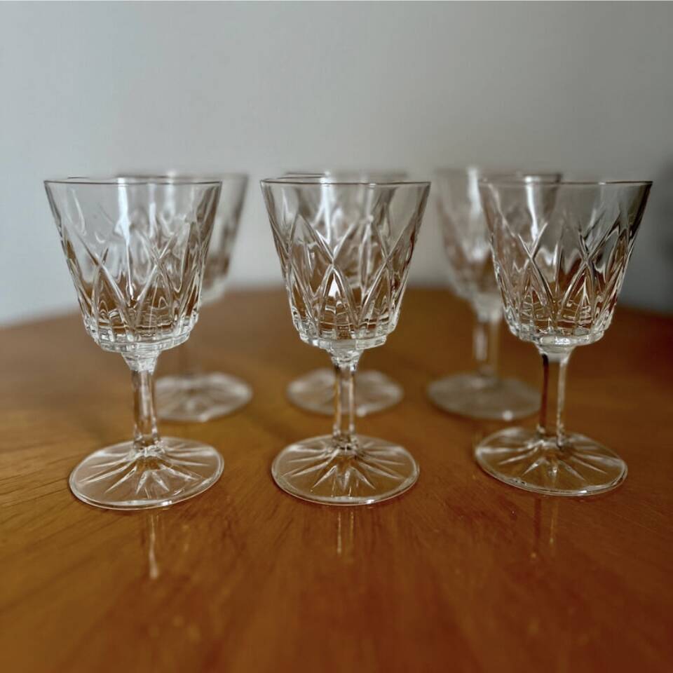 Set of 6 Vmc Cristal de Reims Harlequin glasses