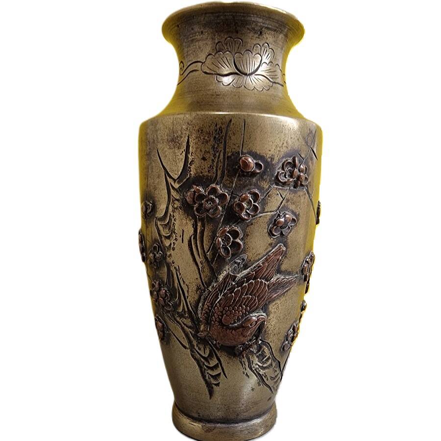 Japanese Bronze Vase With Bird, Late 19th Century
