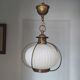 Suspension opaline cannelée et cuivre design original 1960