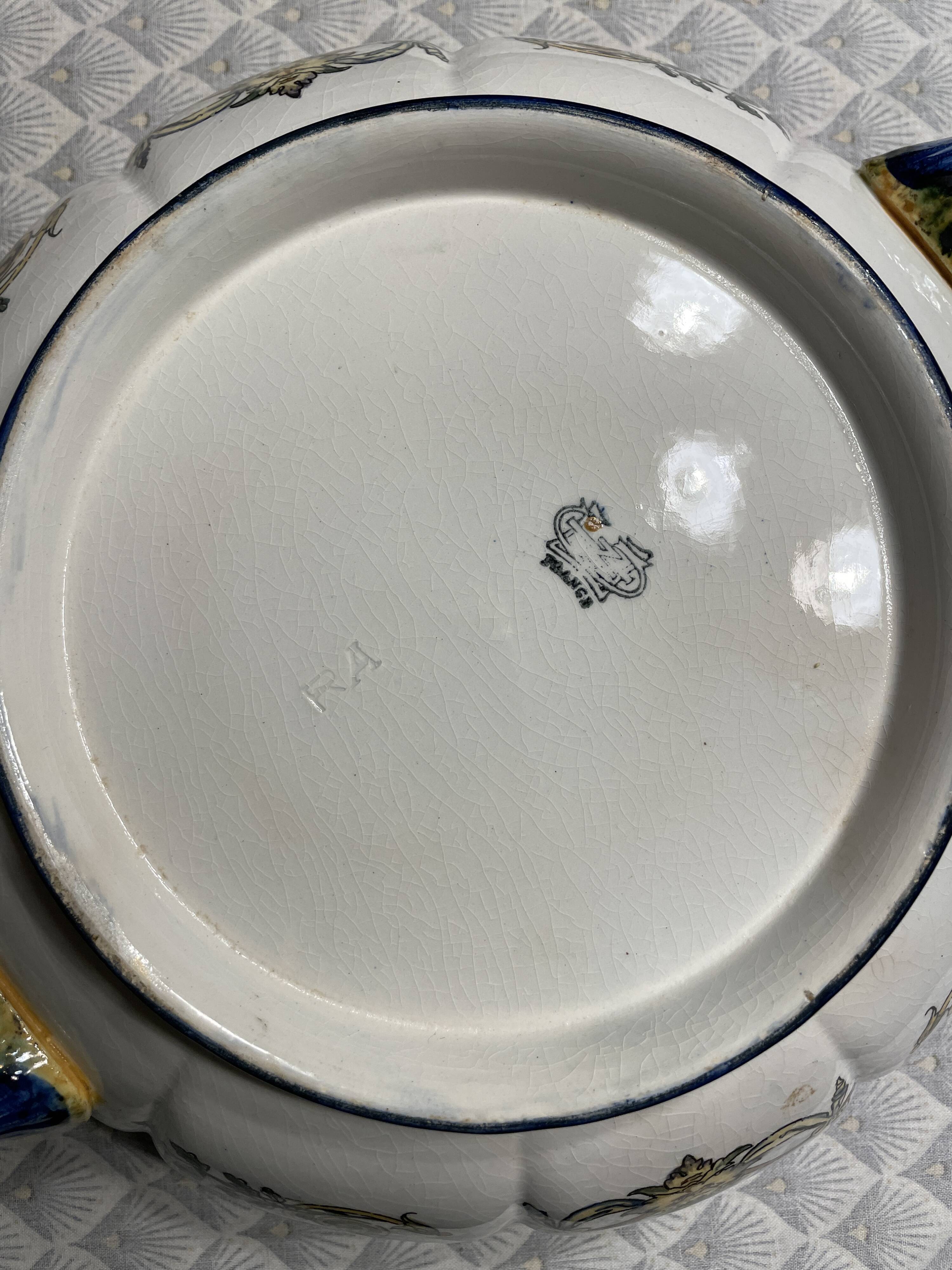 Melonniere in fine polychrome earthenware from Gien with Italian Renaissance decor