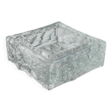 Large Vintage Murano Glass Ashtray - Transparent Glass with Ice Texture, Italian 1970s Design