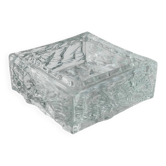 Large Vintage Murano Glass Ashtray - Transparent Glass with Ice Texture, Italian 1970s Design