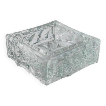 Large Vintage Murano Glass Ashtray - Transparent Glass with Ice Texture, Italian 1970s Design