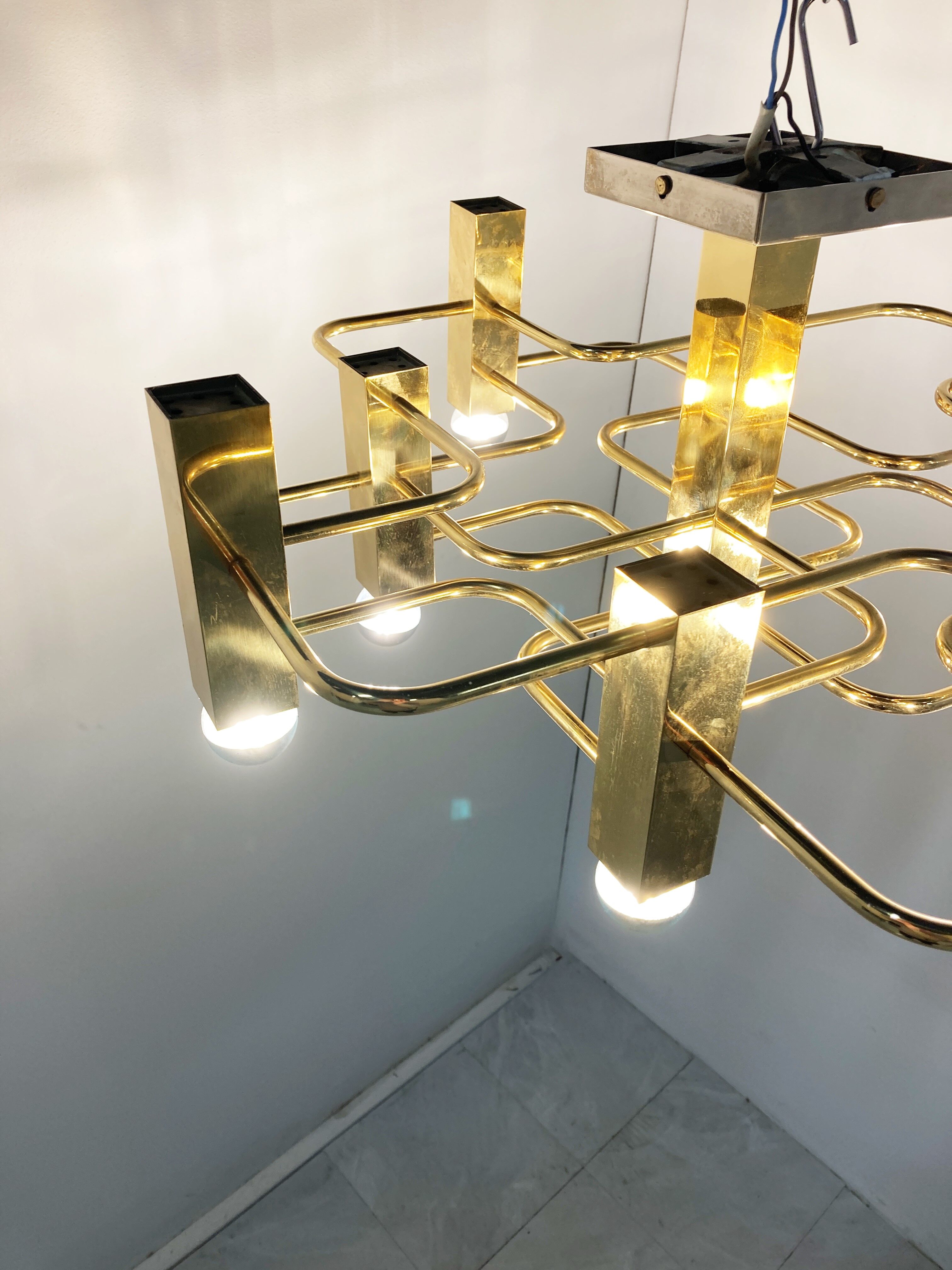 Brass chandelier from Sciolari, 1970s