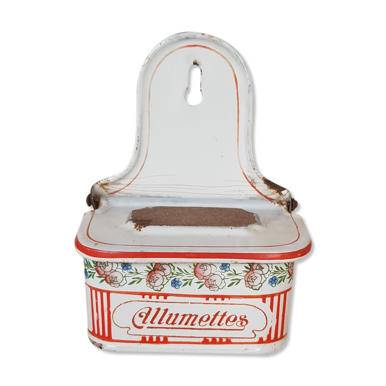 Old enamelled sheet metal matchbox