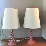 Pair of vintage twisted wood lamps