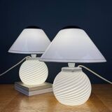 White Murano table lamps, 1970s, set of 2
