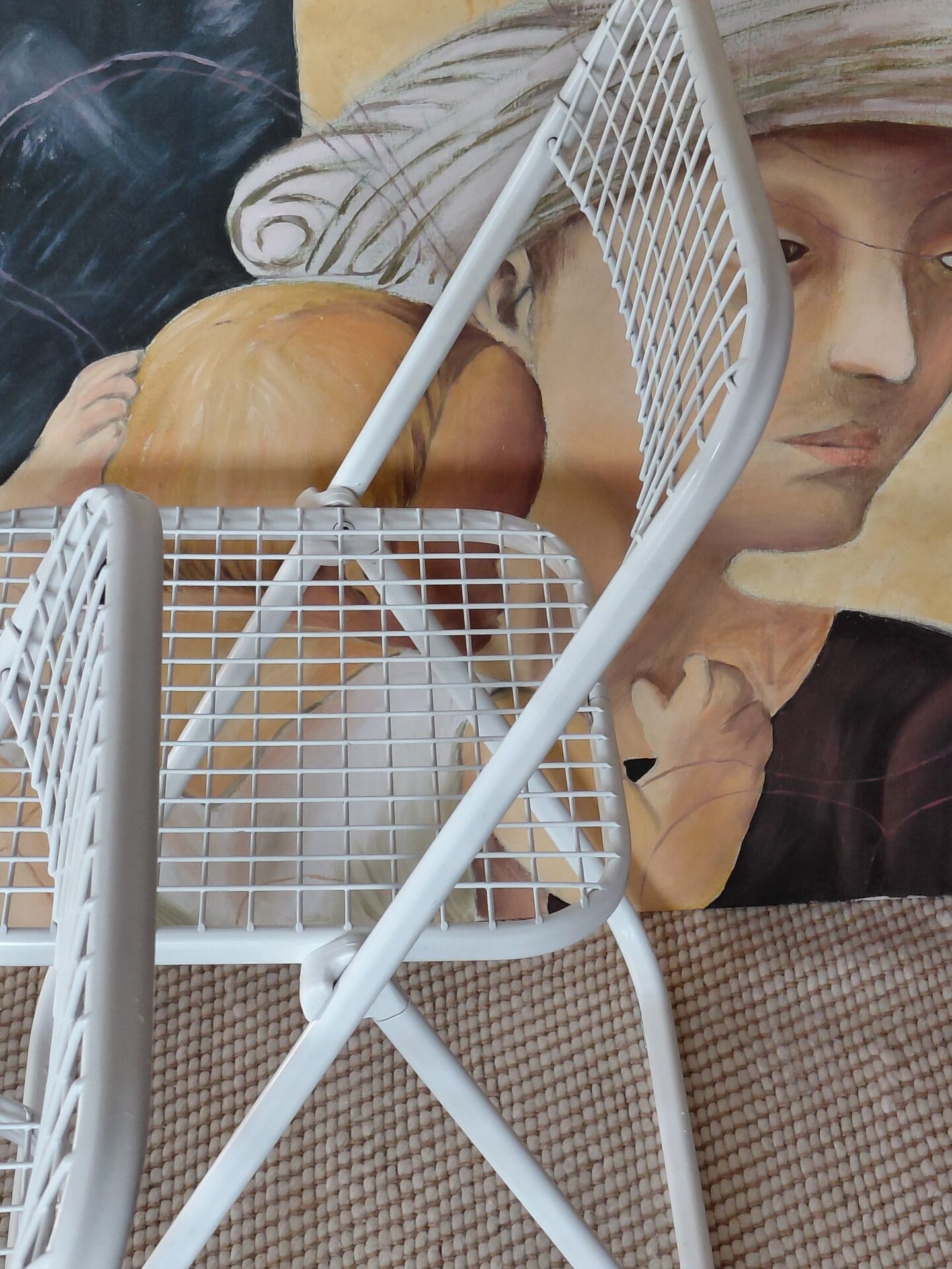 Suite de 3 chaises pliantes Talin en métal blanc, Italie années 70