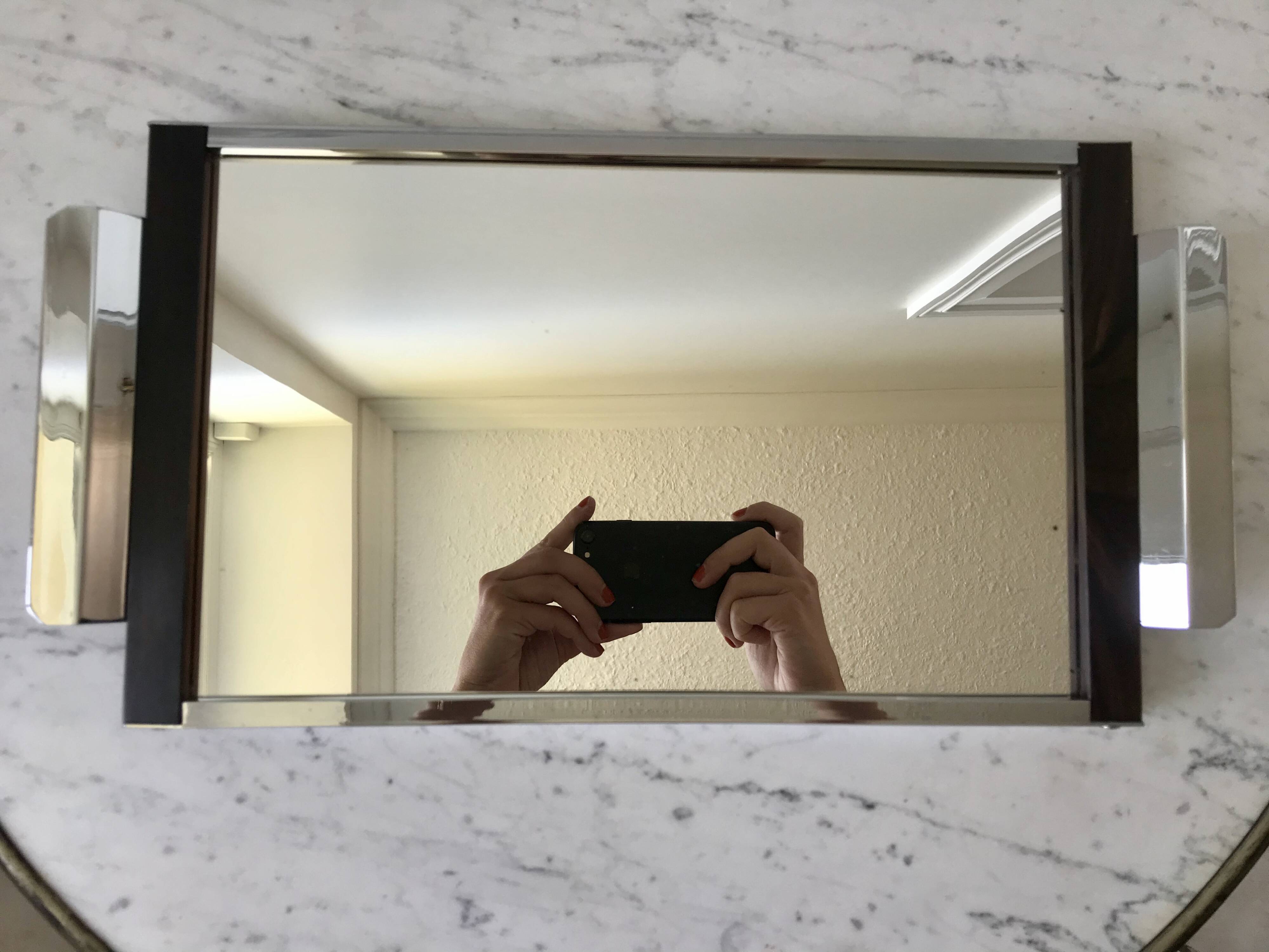 mirrored tray in chrome and wood 60s