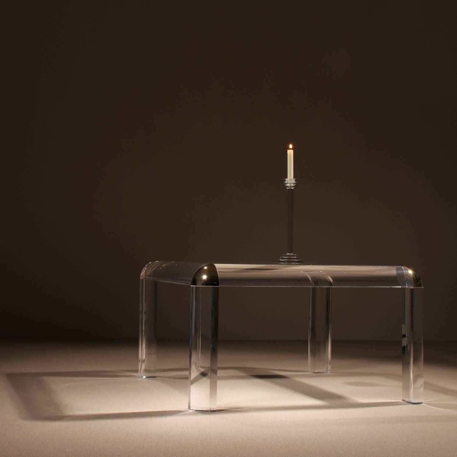Square Lucite & Brass Coffee Table | Europe 1970s