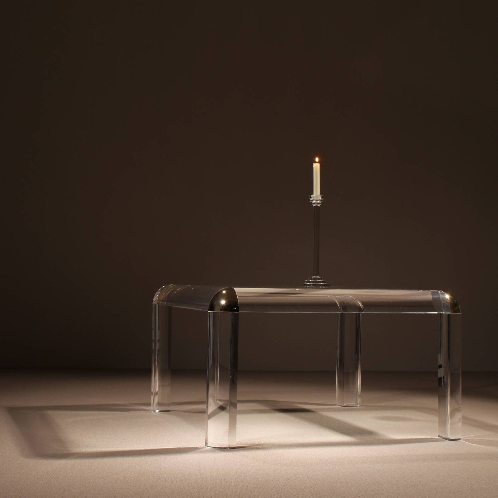 Square Lucite & Brass Coffee Table | Europe 1970s
