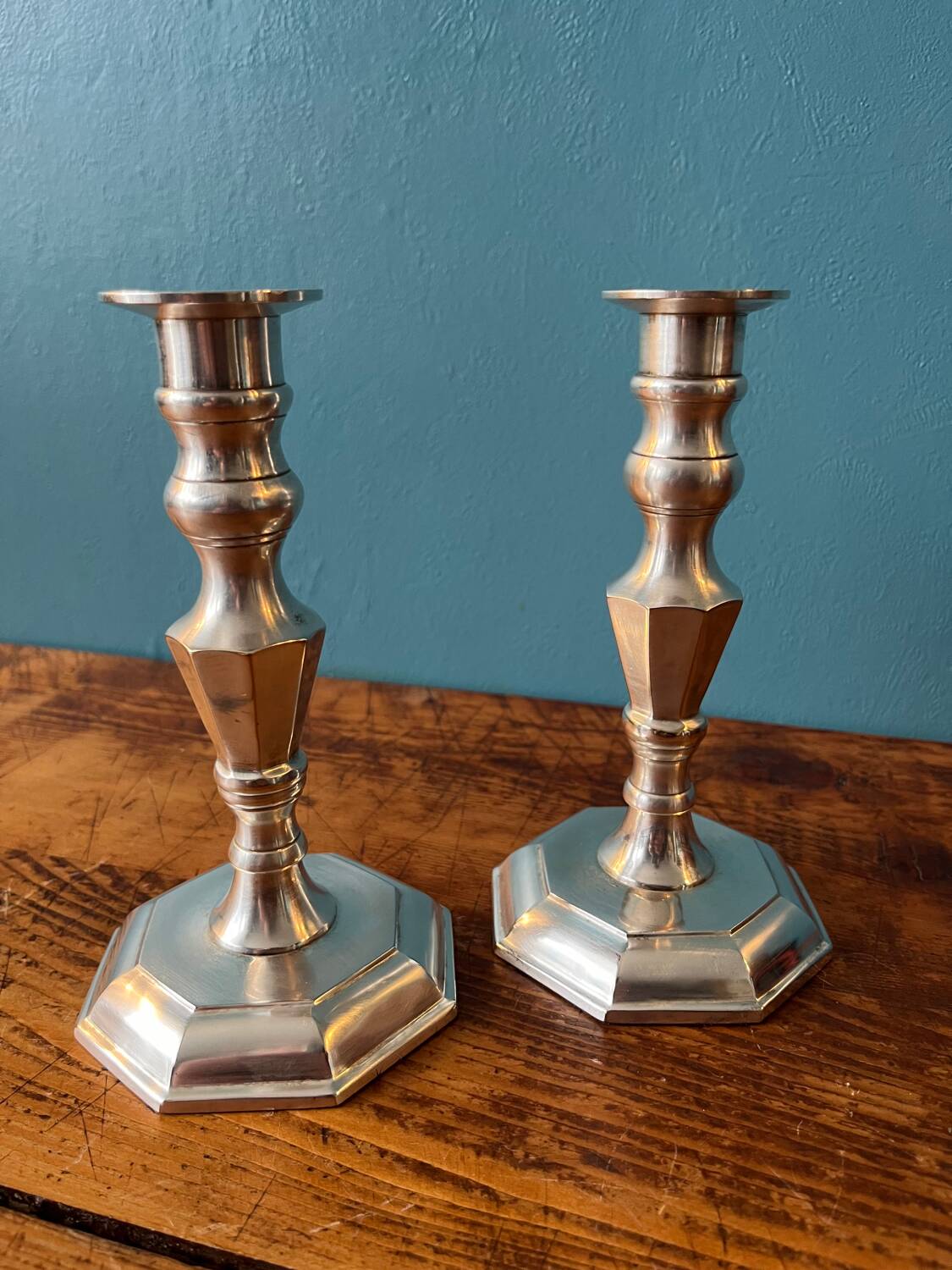 Pair of silver metal candlesticks