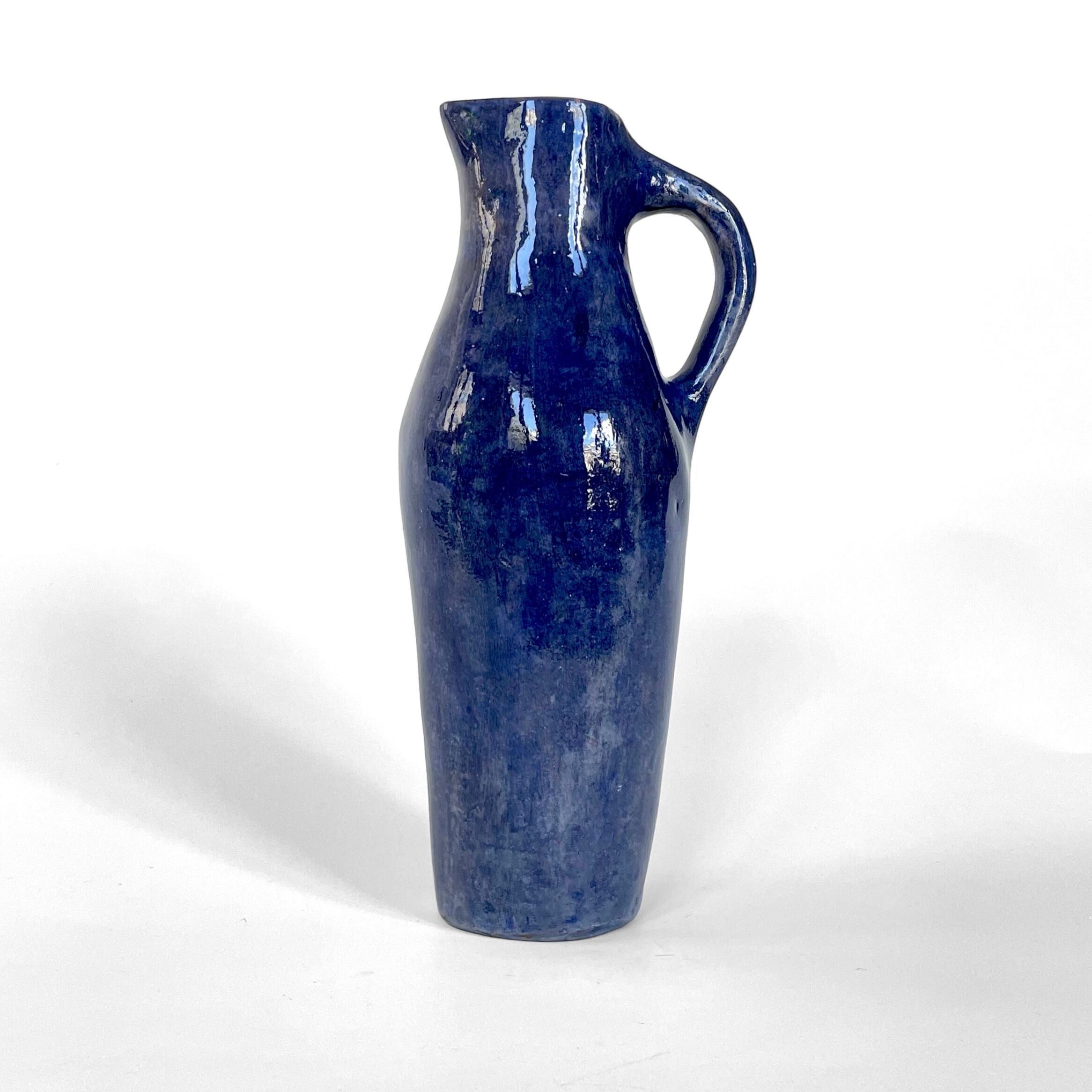Large vintage ceramic blue pitcher