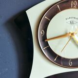 Vintage formica clock asymmetrical silent wall clock "BC Paris electric black green"