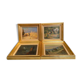 Suite of 4 paintings signed René Leverd 1872-1938 Don Quixote