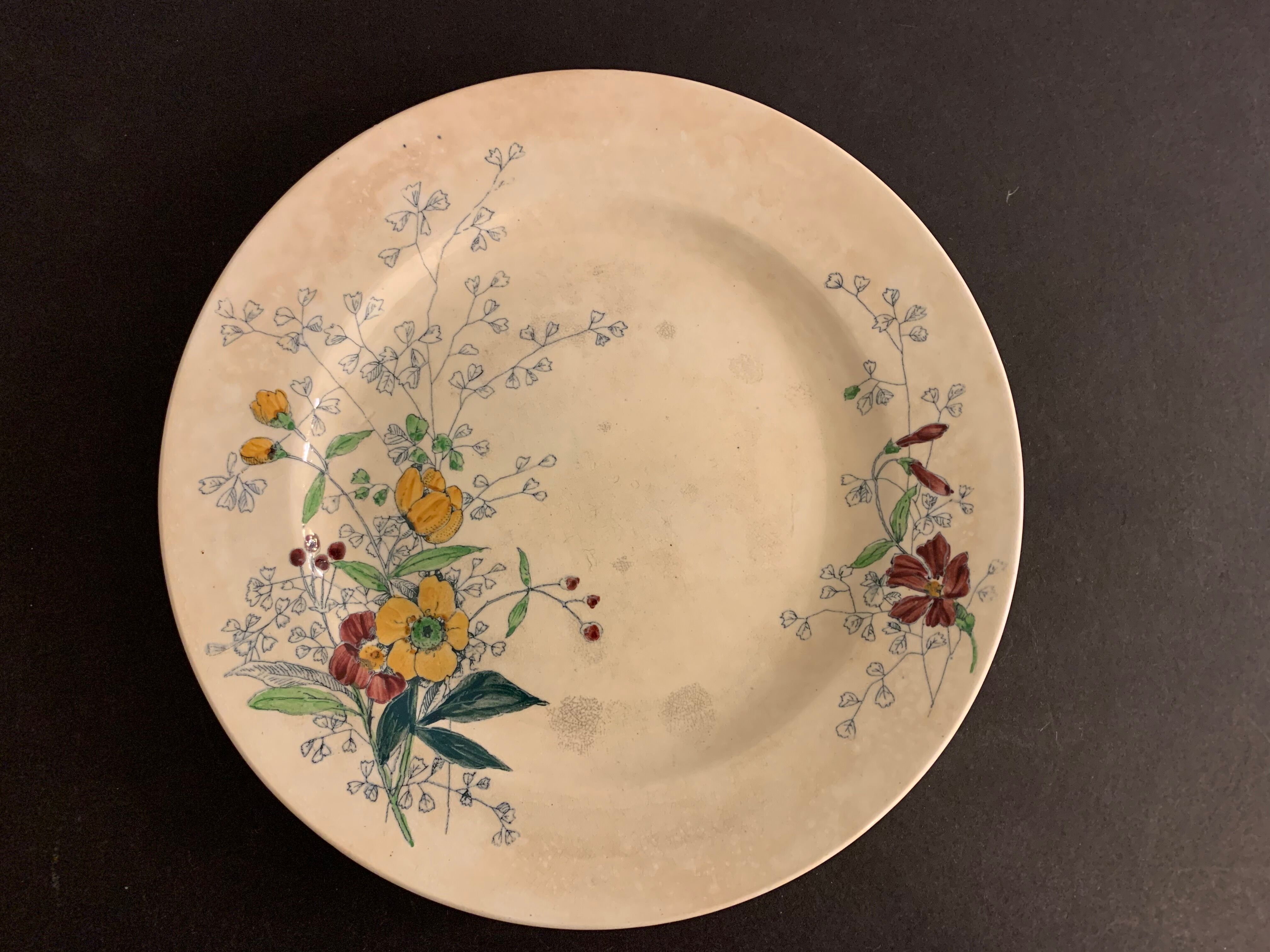 12 old polychrome flat plates Jules Vieillard Bordeaux, 19th century