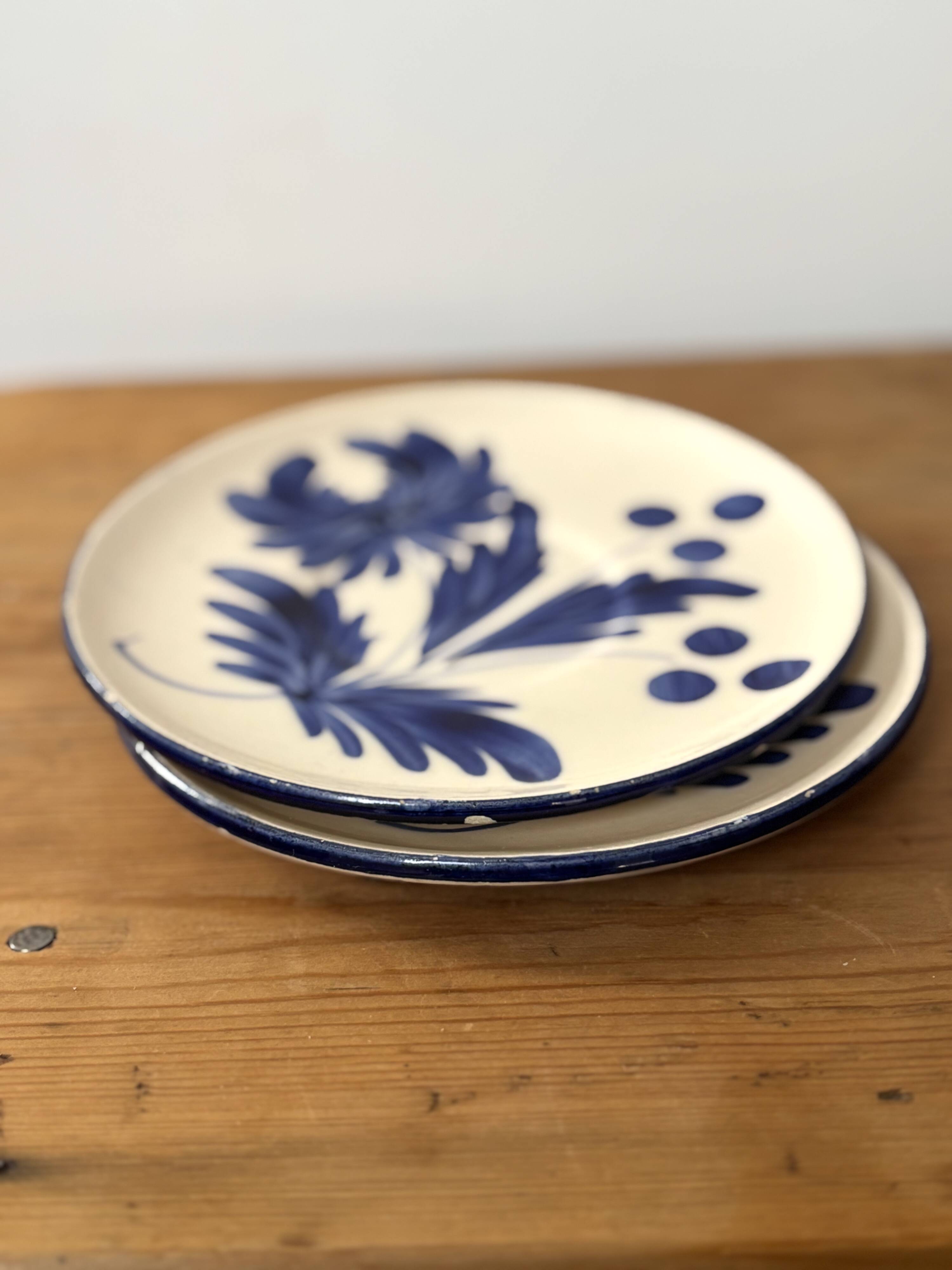 duo of porcelain dessert plates with hand-painted floral decoration