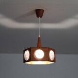Vintage Scandinavian teak and glass pendant light 1960