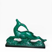 Art Deco Sculpture Gazelle in Faience - Saint-Clément - Emerald Green