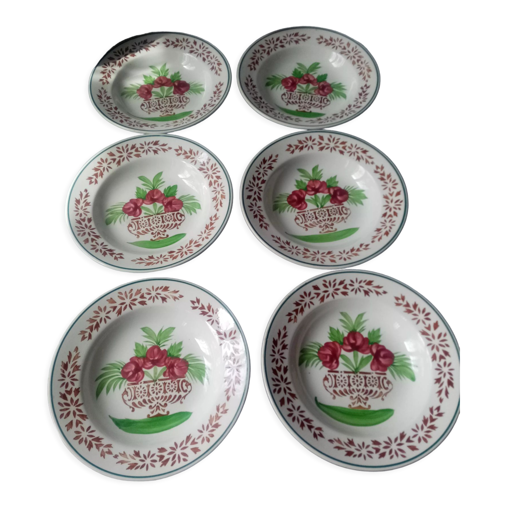 Series of 6 hollow plates digoin sarreguemines