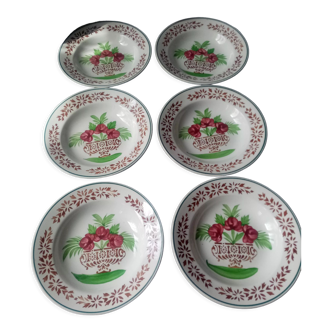 Series of 6 hollow plates digoin sarreguemines