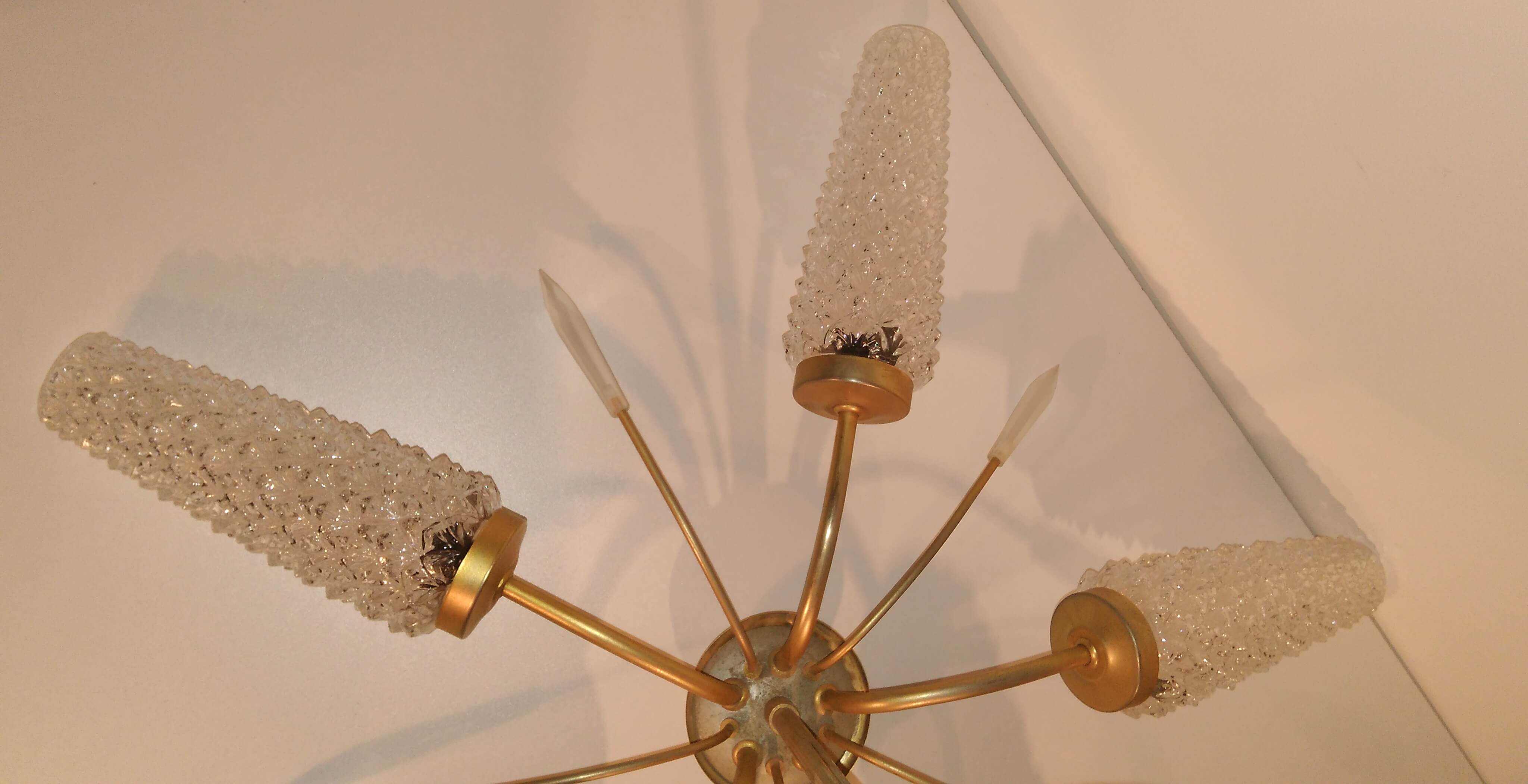 Vintage chandelier 5 brass and vere fires