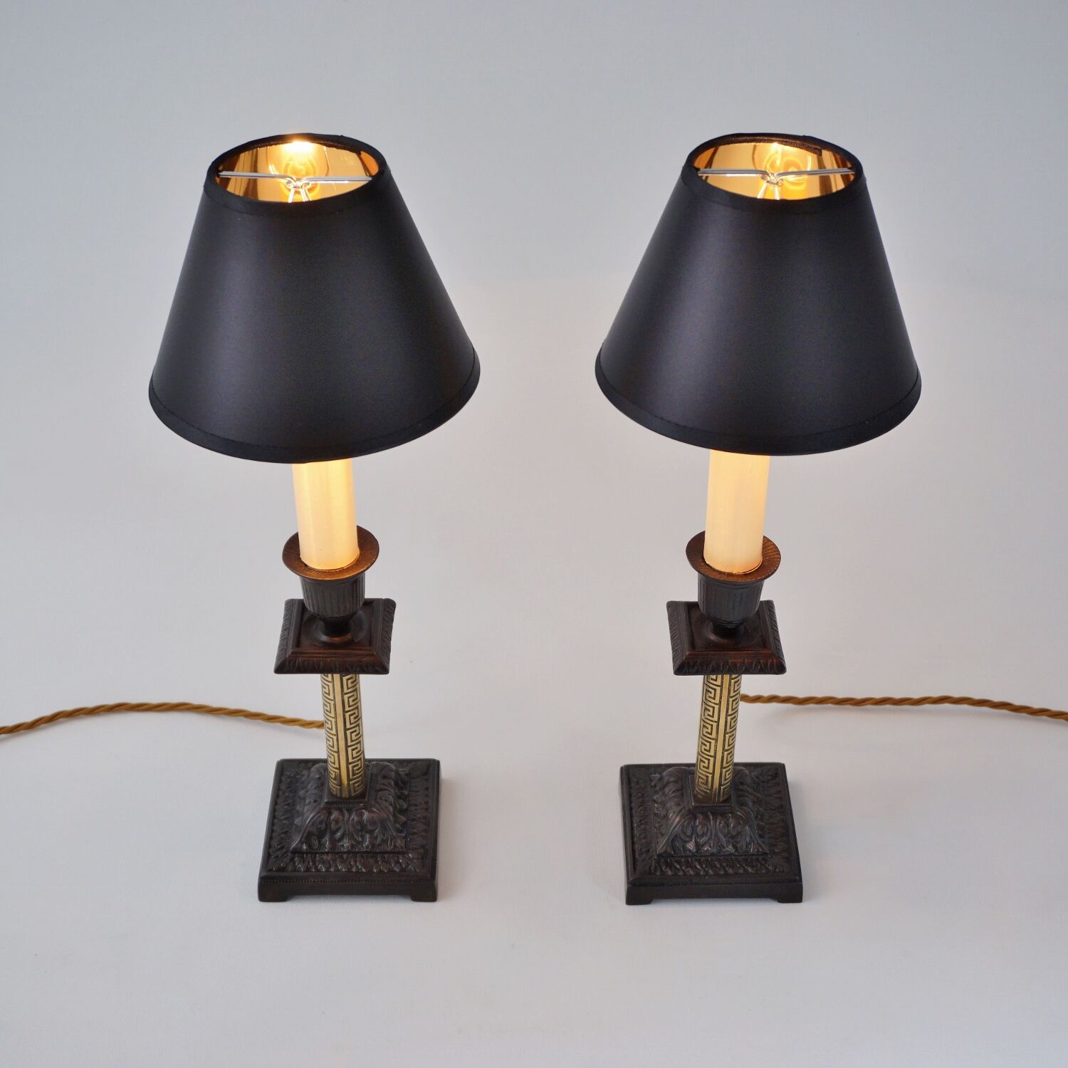 Pair antique candlestick table lamps 1890