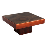 Table basse brutaliste en bois et cuivre, 1970