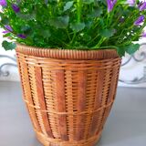 Cache pot en osier et rotin vintage années 70 80