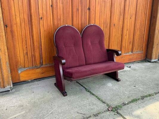 Vintage Art Deco Loveseat with Burgundy Upholstery, 1970